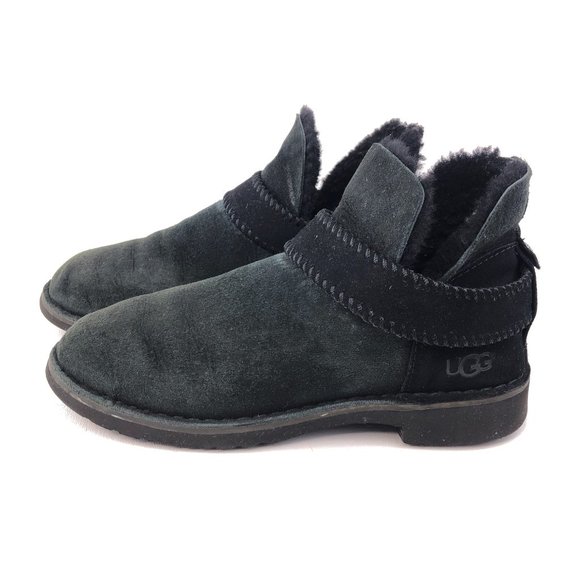 UGG McKay Black Leather Winter Ankle Booties 7.5 - Picture 3 of 14